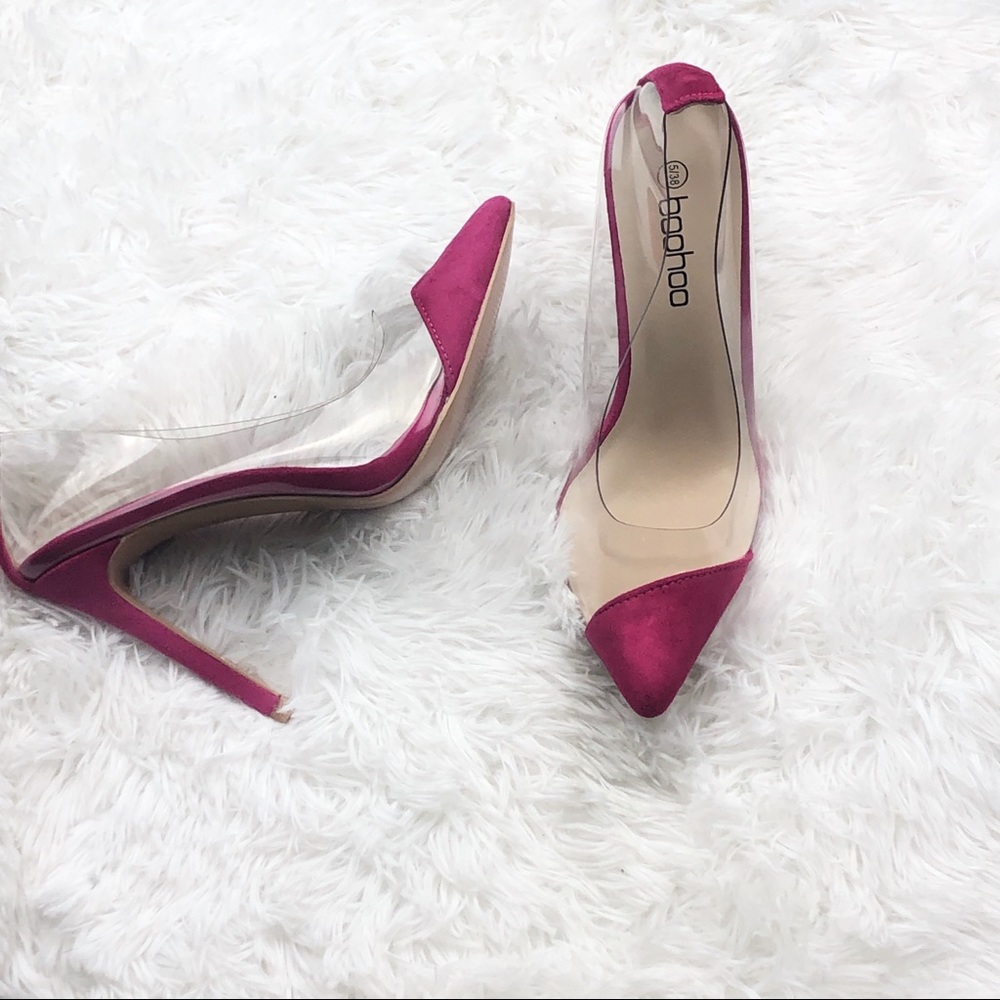 Clear hot pink close pointy heels
